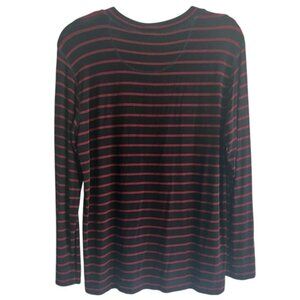 Chico’s Travelers Black and Burgundy Striped Long Sleeve Top Stretch 1 Medium 8